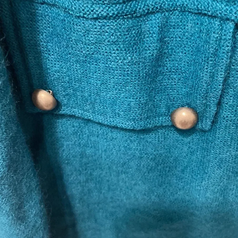 Blue green‎ jacket with ruffle and brass looking buttons - Picture 4 of 8
